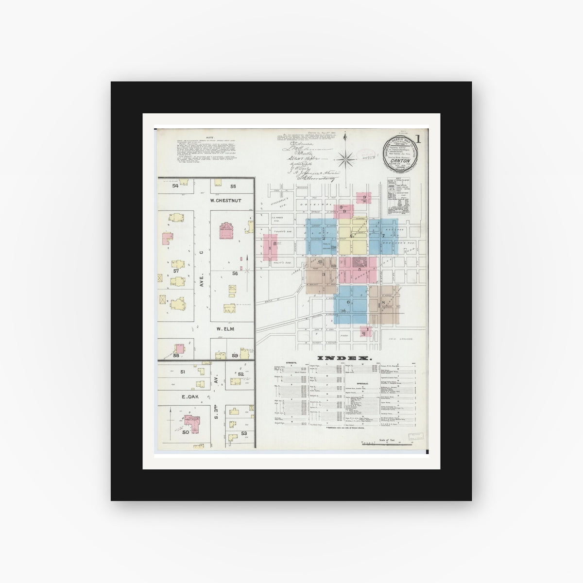 Old map wall art mockup — black gallery frame with white mat — Sanborn Fire Insurance Map from Canton, Fulton County, Illinois (1891) - Complete Map Set