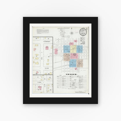 Old map wall art mockup — black gallery frame with white mat — Sanborn Fire Insurance Map from Canton, Fulton County, Illinois (1891) - Complete Map Set