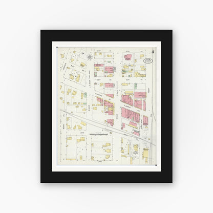 Old map wall art mockup — black gallery frame with white mat — Sanborn Fire Insurance Map from Casey, Clark County, Illinois (1898), Sheet #0003