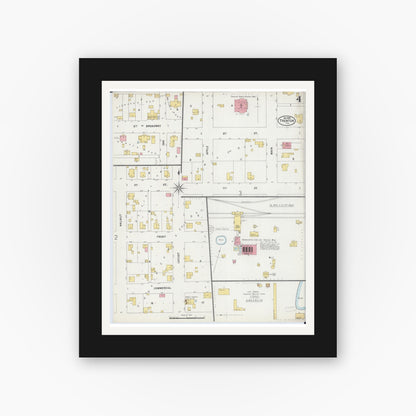 Old map wall art mockup — black gallery frame with white mat — Sanborn Fire Insurance Map from Trenton, Clinton County, Illinois (1899), Sheet #0004