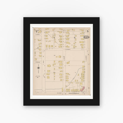 Old map wall art mockup — black gallery frame with white mat — Sanborn Fire Insurance Map from Wilmington, Clinton County, Ohio (1922), Sheet #0005