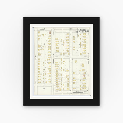 Old map wall art mockup — black gallery frame with white mat — Sanborn Fire Insurance Map from Benton Harbor, Berrien County, Michigan (1911), Sheet #0023