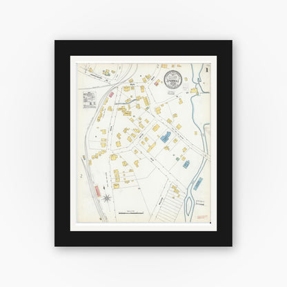 Old map wall art mockup — black gallery frame with white mat — Sanborn Fire Insurance Map from Sparkill, Rockland County, New York (1903) - Complete Map Set