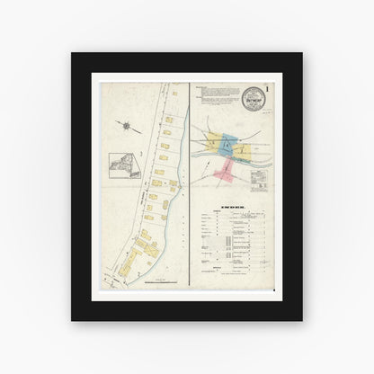 Old map wall art mockup — black gallery frame with white mat — Sanborn Fire Insurance Map from Antwerp, Jefferson County, New York (1912), Sheet #0001