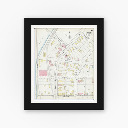 Old map wall art mockup — black gallery frame with white mat — Sanborn Fire Insurance Map from Galena, Jo Daviess County, Illinois (1893), Sheet #0006