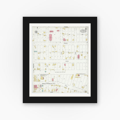 Old map wall art mockup — black gallery frame with white mat — Sanborn Fire Insurance Map from New Haven, Allen County, Indiana (1900), Sheet #0002