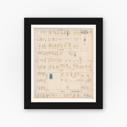 Old map wall art mockup — black gallery frame with white mat — Sanborn Fire Insurance Map from Gibsonburg, Sandusky County, Ohio (1922), Sheet #0007