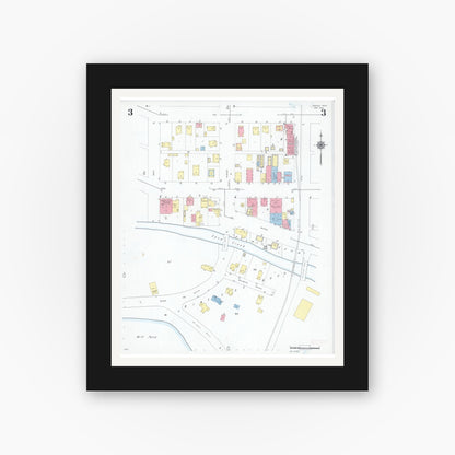 Old map wall art mockup — black gallery frame with white mat — Sanborn Fire Insurance Map from Jordan, Scott County, Minnesota (1947), Sheet #0003