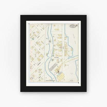 Old map wall art mockup — black gallery frame with white mat — Sanborn Fire Insurance Map from East Tawas, Iosco County, Michigan (1890), Sheet #0002