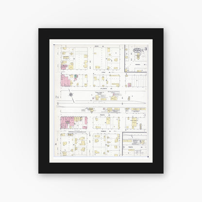 Old map wall art mockup — black gallery frame with white mat — Sanborn Fire Insurance Map from Benson, Swift County, Minnesota (1909), Sheet #0003