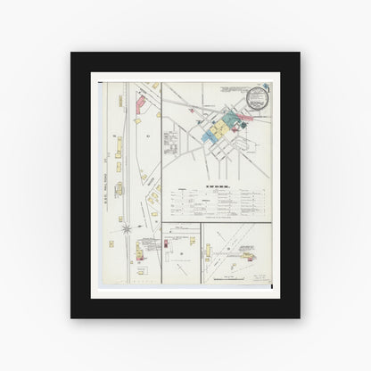 Old map wall art mockup — black gallery frame with white mat — Sanborn Fire Insurance Map from Hicksville, Defiance County, Ohio (1893), Sheet #0001