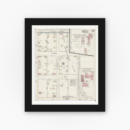 Old map wall art mockup — black gallery frame with white mat — Sanborn Fire Insurance Map from Mankato, Blue Earth County, Minnesota (1884), Sheet #0010