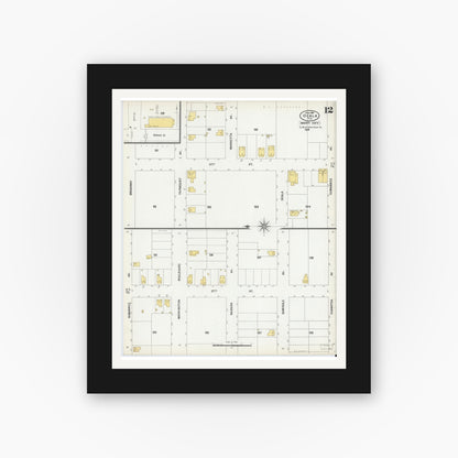 Old map wall art mockup — black gallery frame with white mat — Sanborn Fire Insurance Map from Ocala, Marion County, Florida (1901), Sheet #0012