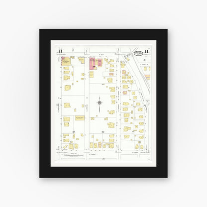 Old map wall art mockup — black gallery frame with white mat — Sanborn Fire Insurance Map from Tyler, Smith County, Texas (1928), Sheet #0011