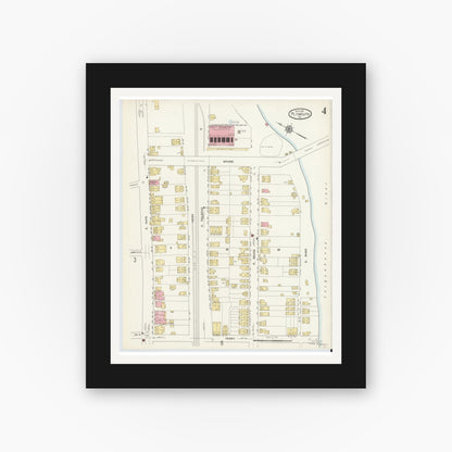 Old map wall art mockup — black gallery frame with white mat — Sanborn Fire Insurance Map from Plymouth, Luzerne County, Pennsylvania (1912), Sheet #0004