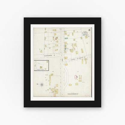 Old map wall art mockup — black gallery frame with white mat — Sanborn Fire Insurance Map from Islip, Suffolk County, New York (1897), Sheet #0006