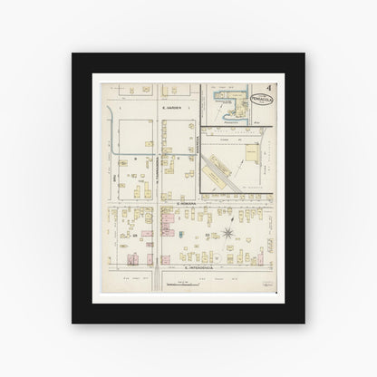 Old map wall art mockup — black gallery frame with white mat — Sanborn Fire Insurance Map from Pensacola, Escambia County, Florida (1887), Sheet #0004