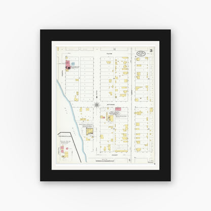 Old map wall art mockup — black gallery frame with white mat — Sanborn Fire Insurance Map from Tell City, Perry County, Indiana (1909), Sheet #0003