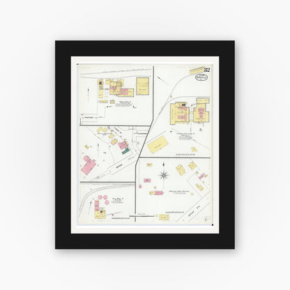 Old map wall art mockup — black gallery frame with white mat — Sanborn Fire Insurance Map from Danville, Vermilion County, Illinois (1909), Sheet #0032