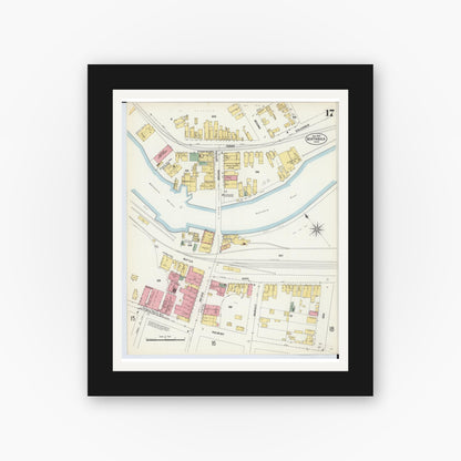 Old map wall art mockup — black gallery frame with white mat — Sanborn Fire Insurance Map from Ashtabula, Ashtabula County, Ohio (1903), Sheet #0017
