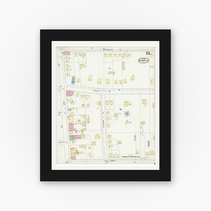 Old map wall art mockup — black gallery frame with white mat — Sanborn Fire Insurance Map from New Rochelle, Westchester County, New York (1896), Sheet #0012