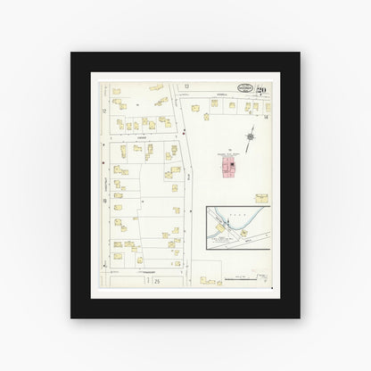 Old map wall art mockup — black gallery frame with white mat — Sanborn Fire Insurance Map from Gardner, Worcester County, Massachusetts (1914), Sheet #0020