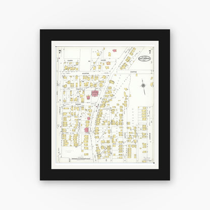 Old map wall art mockup — black gallery frame with white mat — Sanborn Fire Insurance Map from East Liverpool, Columbiana County, Ohio (1923), Sheet #0007