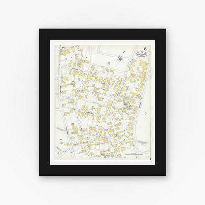 Old map wall art mockup — black gallery frame with white mat — Sanborn Fire Insurance Map from Nantucket, Nantucket County, Massachusetts (1898), Sheet #0008