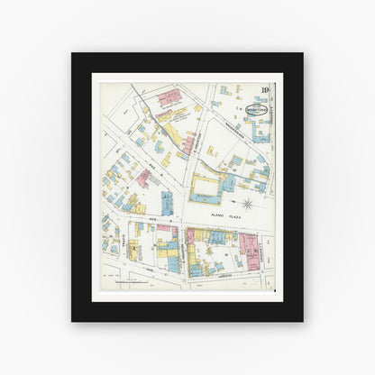 Old map wall art mockup — black gallery frame with white mat — Sanborn Fire Insurance Map from San Antonio, Bexar County, Texas (1892), Sheet #0019