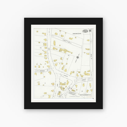 Old map wall art mockup — black gallery frame with white mat — Sanborn Fire Insurance Map from Hingham, Plymouth County, Massachusetts (1921), Sheet #0011