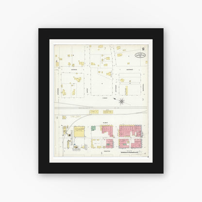 Old map wall art mockup — black gallery frame with white mat — Sanborn Fire Insurance Map from Van Alstyne, Grayson County, Texas (1907), Sheet #0002