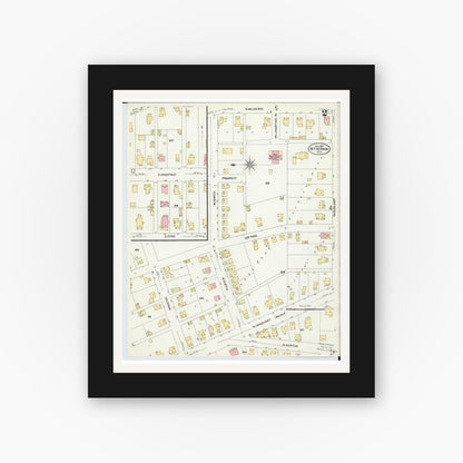 Old map wall art mockup — black gallery frame with white mat — Sanborn Fire Insurance Map from Mount Vernon, Knox County, Ohio (1907), Sheet #0002