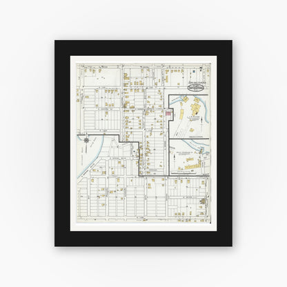 Old map wall art mockup — black gallery frame with white mat — Sanborn Fire Insurance Map from Tarpon Springs, Pinellas County, Florida (1919), Sheet #0007