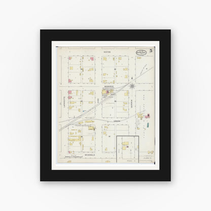 Old map wall art mockup — black gallery frame with white mat — Sanborn Fire Insurance Map from Mount Pulaski, Logan County, Illinois (1893), Sheet #0005
