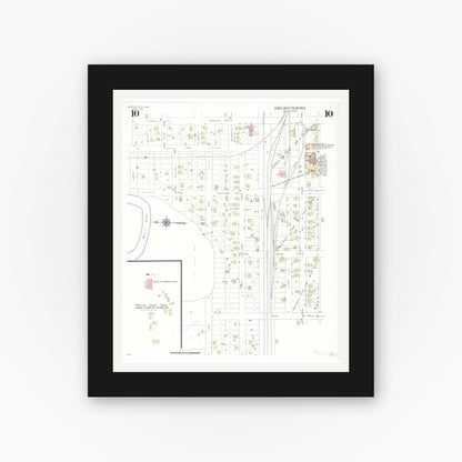 Old map wall art mockup — black gallery frame with white mat — Sanborn Fire Insurance Map from Webster City, Hamilton County, Iowa (1938), Sheet #0010