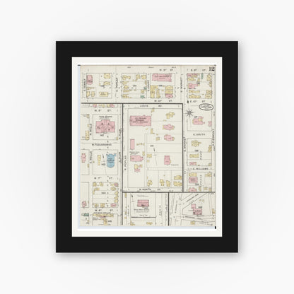 Old map wall art mockup — black gallery frame with white mat — Sanborn Fire Insurance Map from Canton, Stark County, Ohio (1887), Sheet #0012