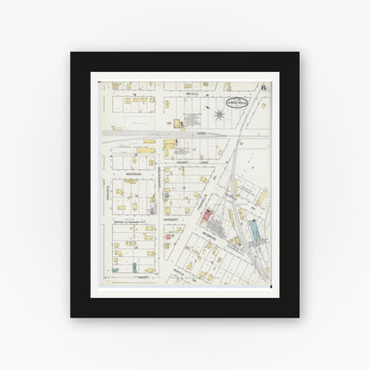 Old map wall art mockup — black gallery frame with white mat — Sanborn Fire Insurance Map from Jerseyville, Jersey County, Illinois (1894), Sheet #0006