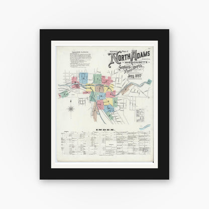 Old map wall art mockup — black gallery frame with white mat — Sanborn Fire Insurance Map from North Adams, Berkshire County, Massachusetts (1897) - Complete Map Set
