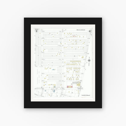 Old map wall art mockup — black gallery frame with white mat — Sanborn Fire Insurance Map from Massapequa, Nassau County, New York (1948), Sheet #0002