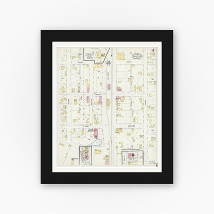 Old map wall art mockup — black gallery frame with white mat — Sanborn Fire Insurance Map from Sullivan, Sullivan County, Indiana (1897), Sheet #0004