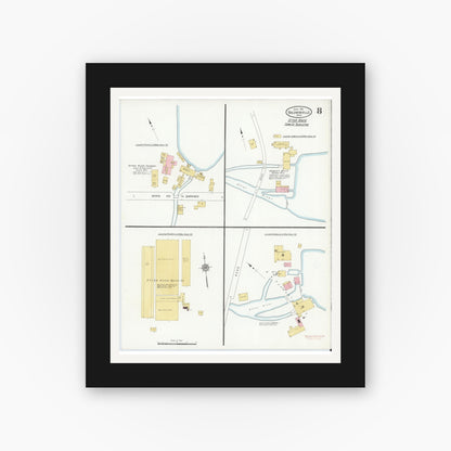 Old map wall art mockup — black gallery frame with white mat — Sanborn Fire Insurance Map from Baldwinville, Worcester County, Massachusetts (1912), Sheet #0008
