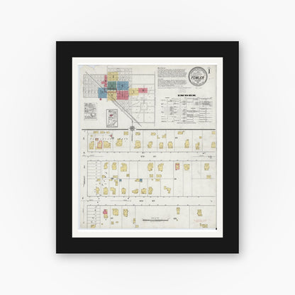 Old map wall art mockup — black gallery frame with white mat — Sanborn Fire Insurance Map from Fowler, Benton County, Indiana (1921) - Complete Map Set