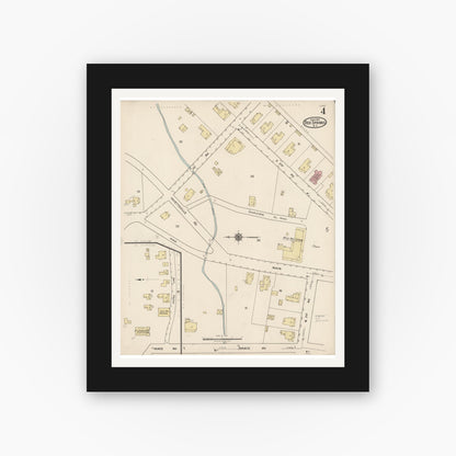 Old map wall art mockup — black gallery frame with white mat — Sanborn Fire Insurance Map from Red Springs, Robeson County, North Carolina (1922), Sheet #0004
