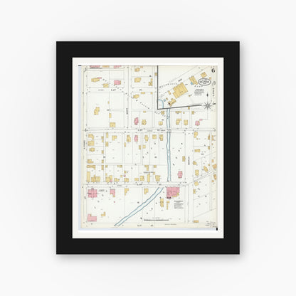 Old map wall art mockup — black gallery frame with white mat — Sanborn Fire Insurance Map from Delphos, Van Wert And Allen Counties, Ohio (1899), Sheet #0006