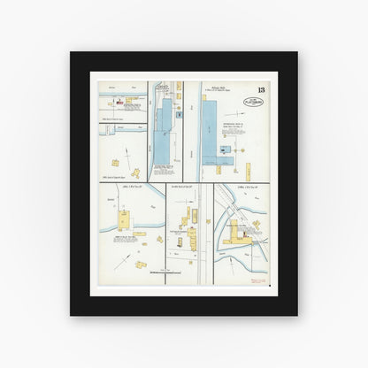 Old map wall art mockup — black gallery frame with white mat — Sanborn Fire Insurance Map from Plattsburg, Clinton County, New York (1902), Sheet #0013