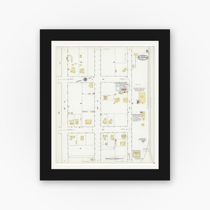 Old map wall art mockup — black gallery frame with white mat — Sanborn Fire Insurance Map from Blackstone, Nottoway County, Virginia (1919), Sheet #0006