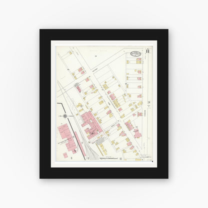 Old map wall art mockup — black gallery frame with white mat — Sanborn Fire Insurance Map from Gettysburg, Adams County, Pennsylvania (1912), Sheet #0011