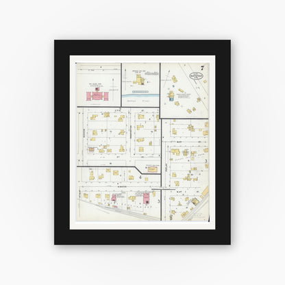 Old map wall art mockup — black gallery frame with white mat — Sanborn Fire Insurance Map from Northfield, Rice County, Minnesota (1900), Sheet #0007