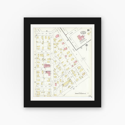 Old map wall art mockup — black gallery frame with white mat — Sanborn Fire Insurance Map from La Porte, La Porte County, Indiana (1912), Sheet #0019