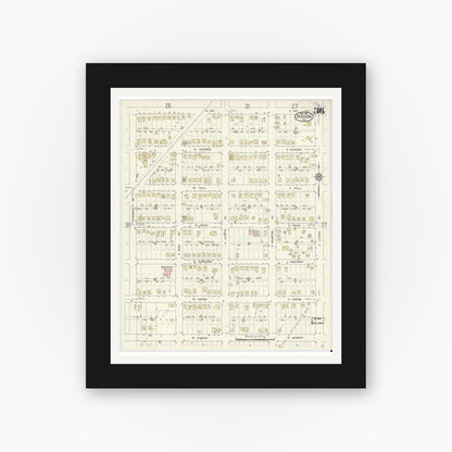 Old map wall art mockup — black gallery frame with white mat — Sanborn Fire Insurance Map from Denison, Grayson County, Texas (1914), Sheet #0036